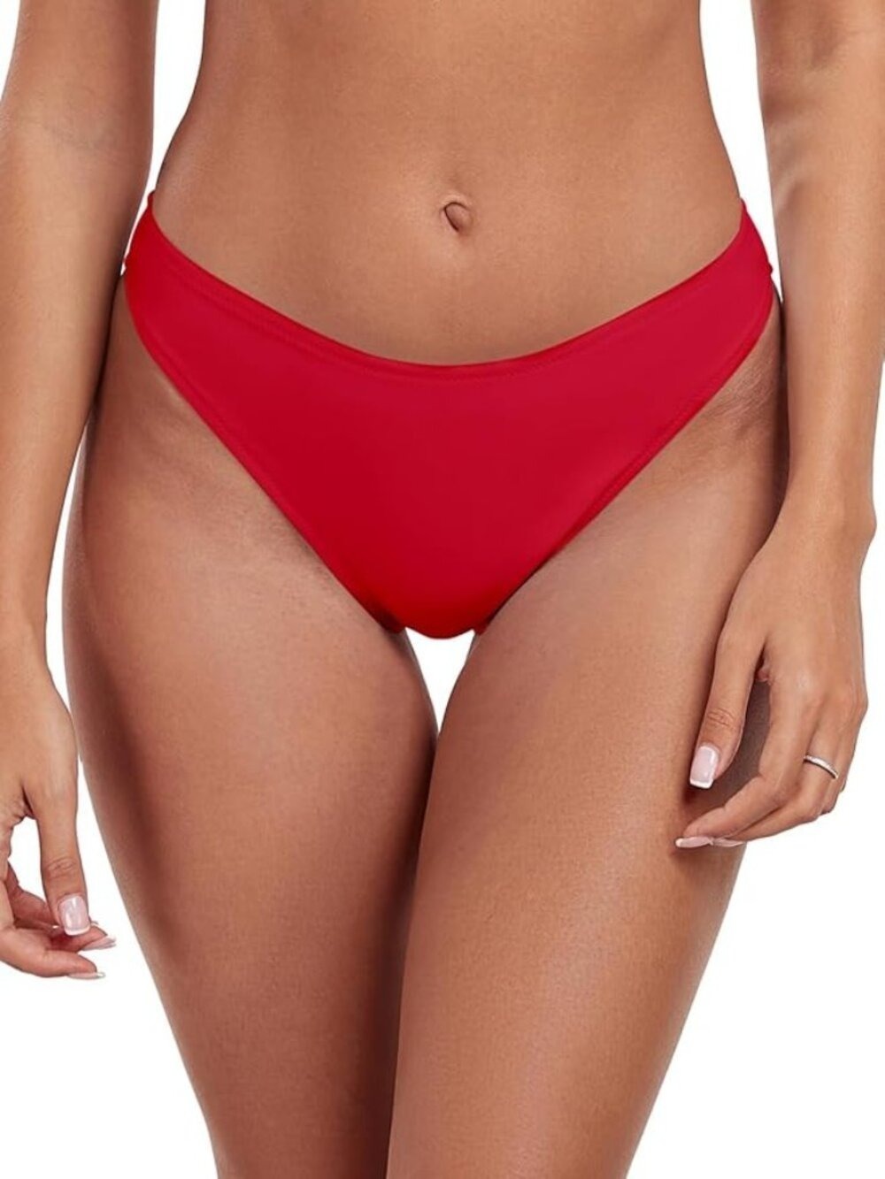 ✨ RELLECIGA Cheeky Mid Waisted High Cut Bikini Bottoms NWT Small Red